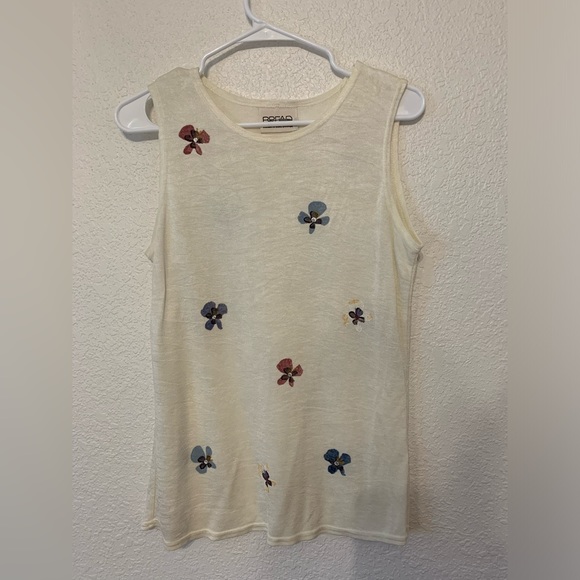 BREAD by Staley Gretzinger Sleeveless Small Embroiled Floral Knit Wearable Art - Picture 2 of 8